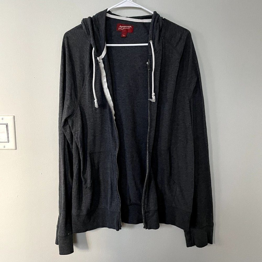 Arizona Jeans dark gray long sleeved full zip hooded sweater casual athleisure